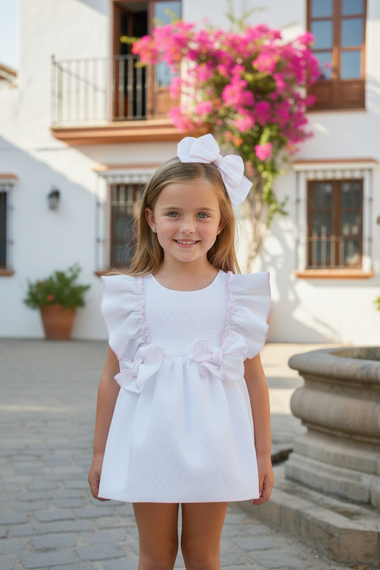Babine Clara Girls White & Pink Dress & Knickers