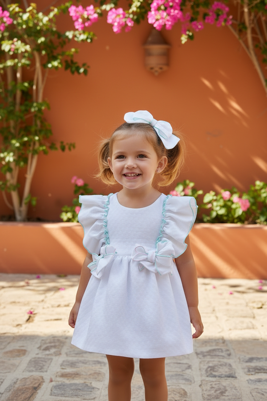 Babine Clara Girls White & Turquoise Dress & Knickers