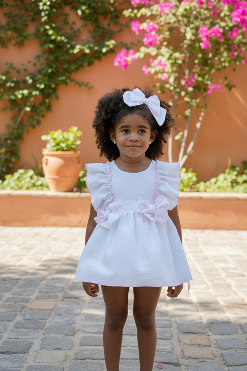 BABINE Clara Girls White & Pink Dress & Knickers - 2622023