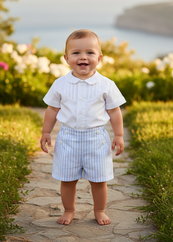 Baby Boy in Miranda Blue & White Stripe Short Set