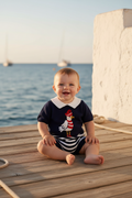 FOQUE Nico Boys Navy Stripe Knitted Romper