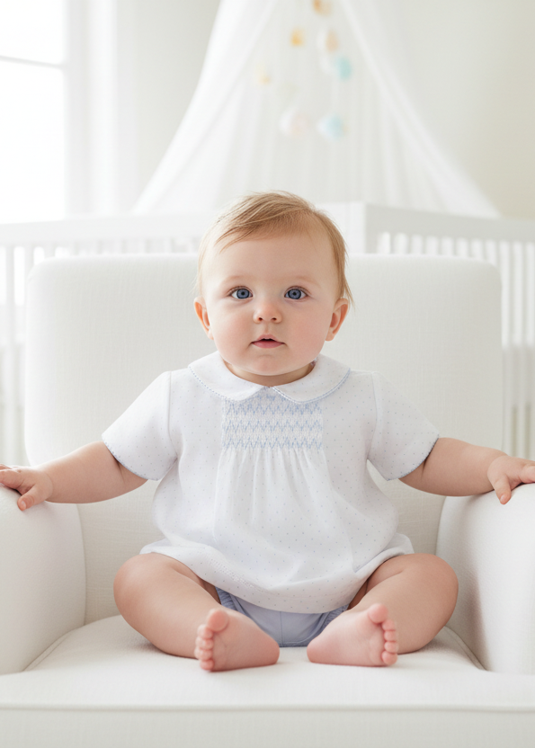 Baby Boy in White & Blue Two-Piece Set