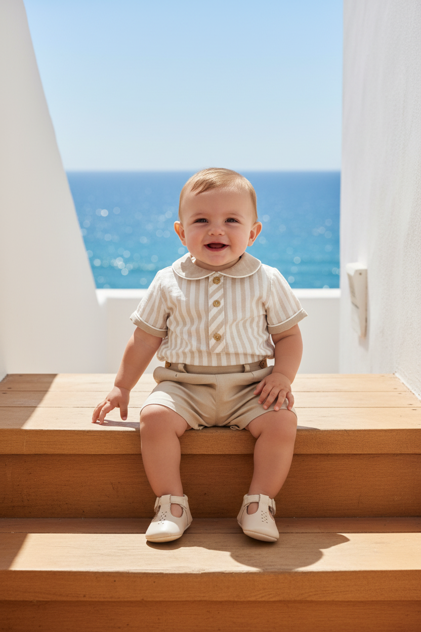 Basmarti Rayas Boys Beige Short Set 