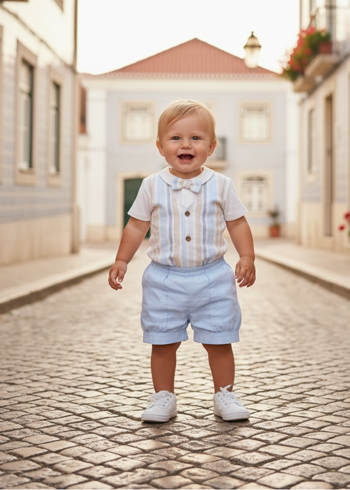 CHIC BY DEOLINDA Biarritz Boys Blue Stripe Romper
