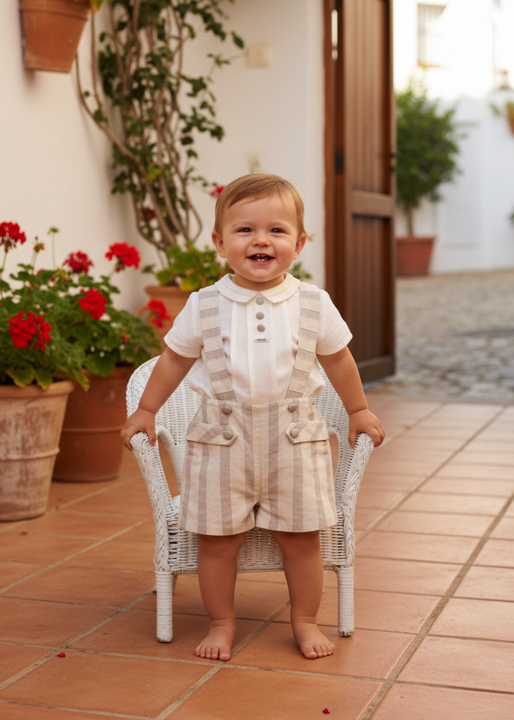 FOQUE CEREMONIA Boys Beige & Cream Stripe Short Set