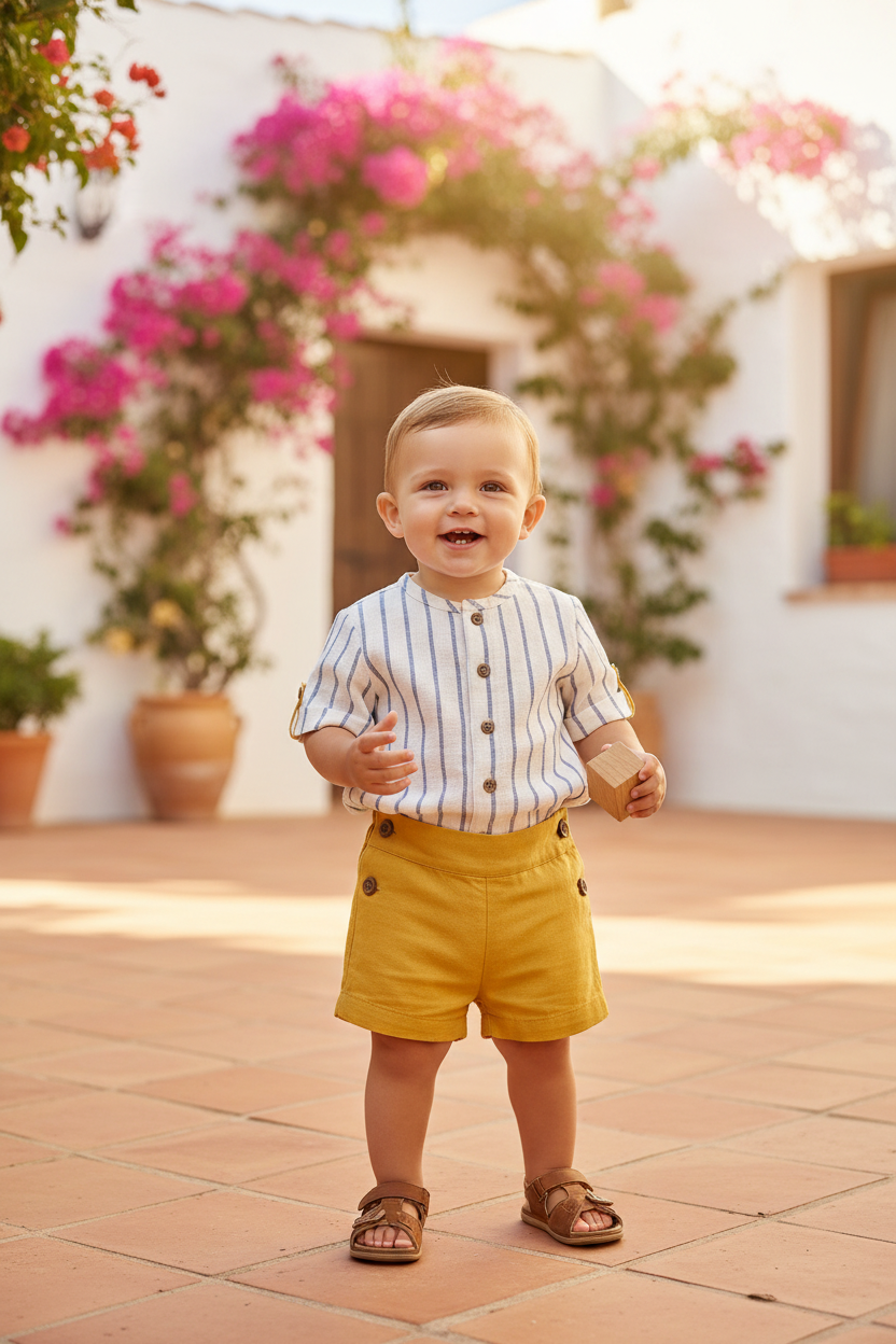 MAC ILUSION Radiant Boys Mustard & Blue Stripe Short Set - 9715