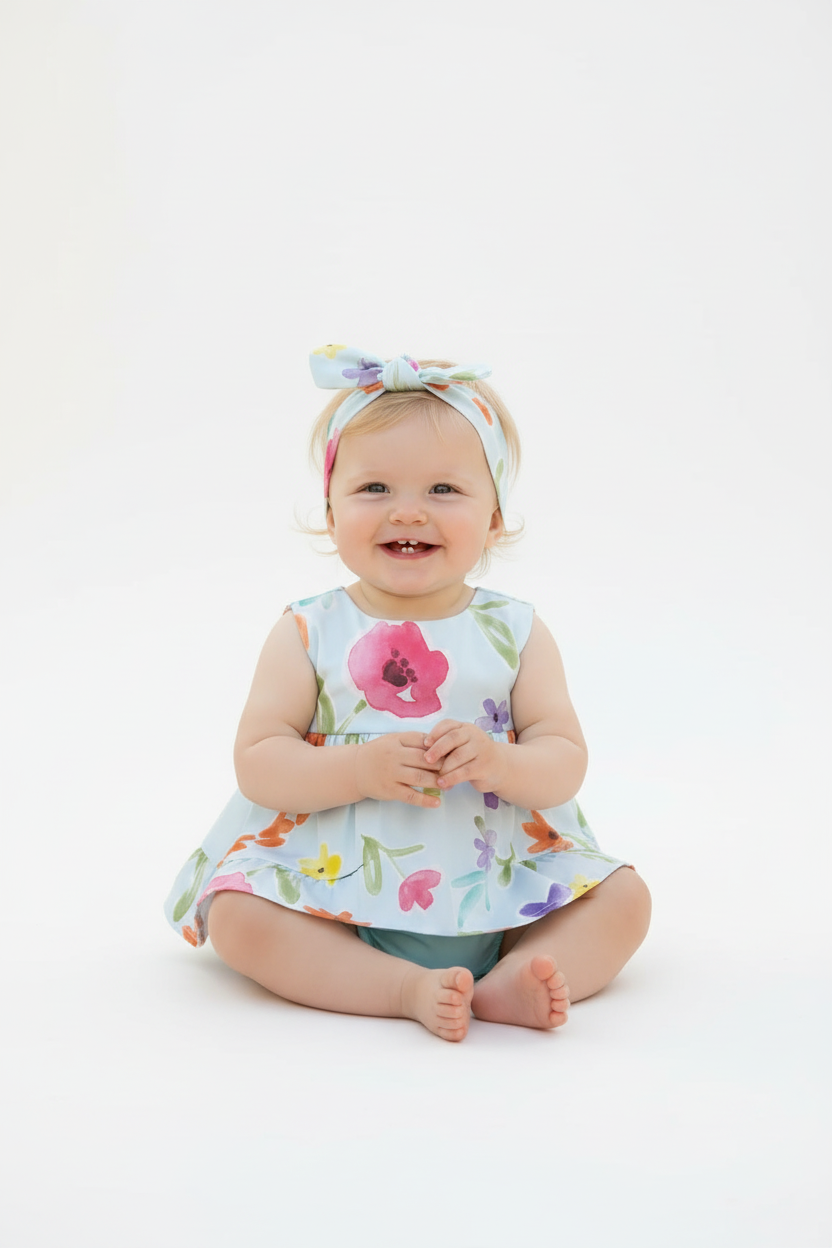 Mayoral Baby Girls Hawaii Multicoloured Floral Dress Knickers and Headband Set 1290 - lifestyle.