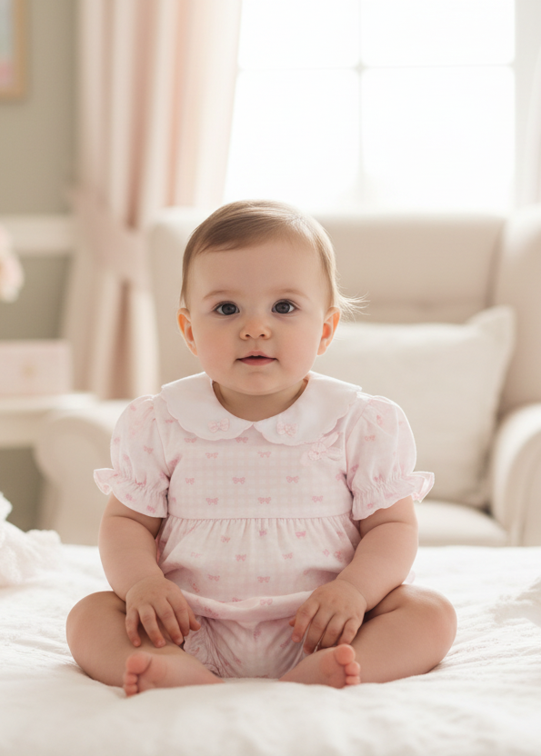 Baby Girl in Pink Heart Print Bubble Romper