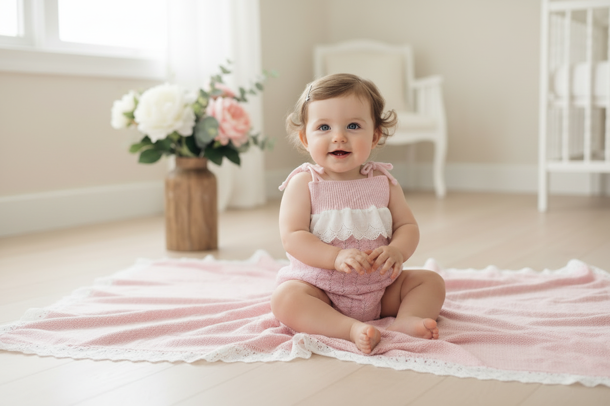MAC ILUSION Floral Rustik Girls Pink Knitted Romper - 0044