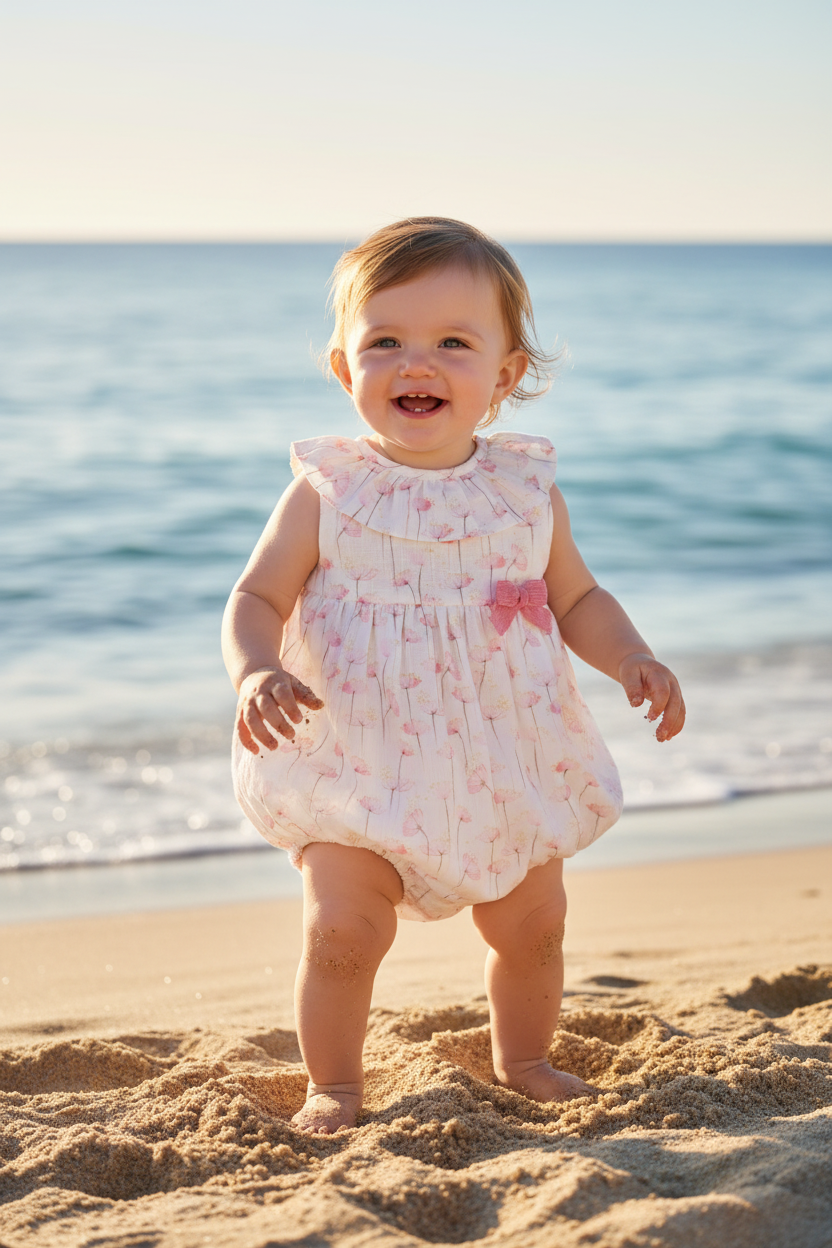 MAC ILUSION Blossom Pink Girls Dandelion Print Romper - 9782