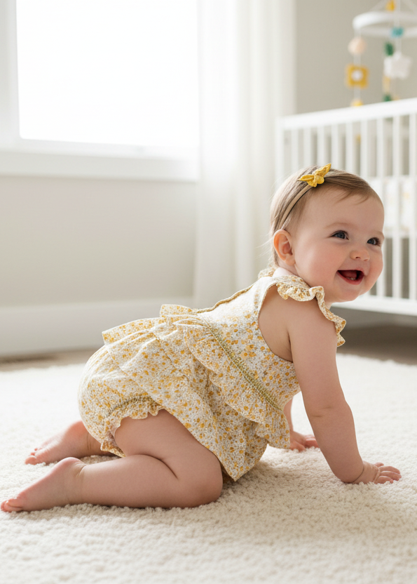 Deolinda Sol girls yellow floral romper 26519 - lifestyle view