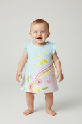 Baby girl wearing rainbow and sunshine dress