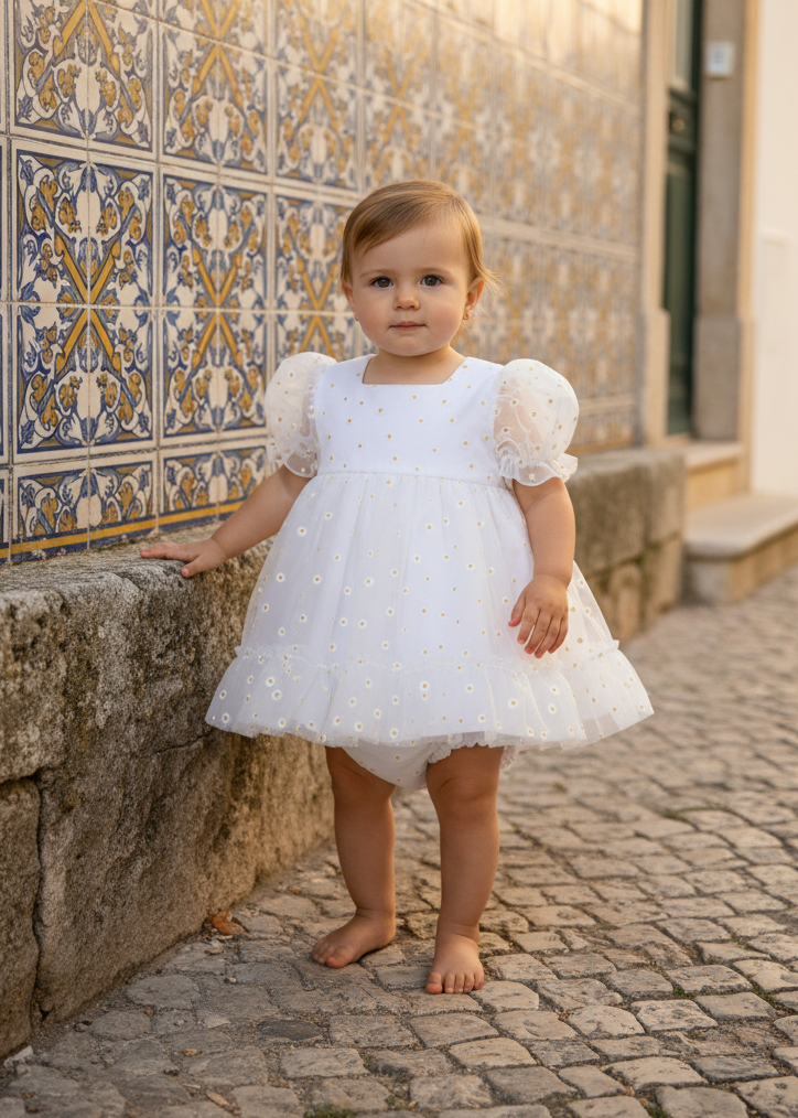 Baby Girl White Gold Dot Dress Portugal
