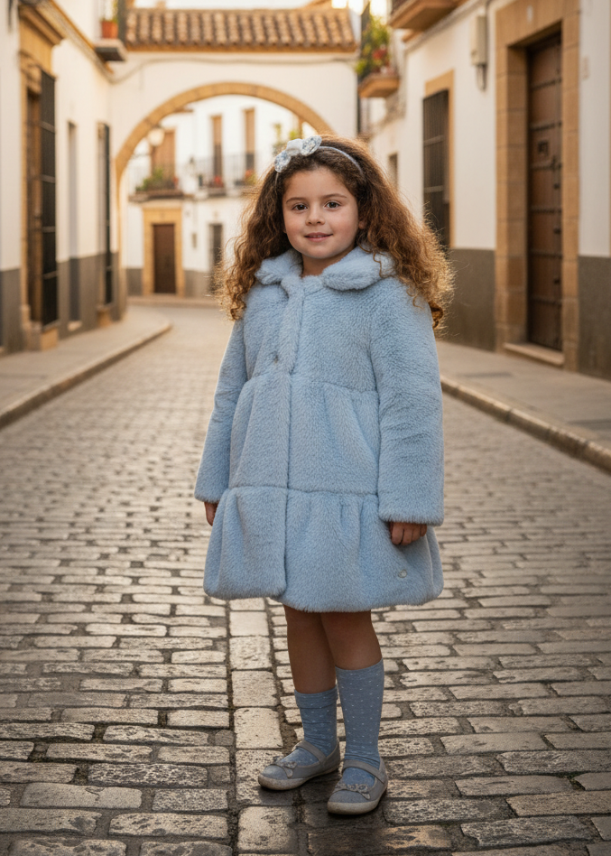 BASMARTI Blue Girls Faux Fur Coat in a Spanish City