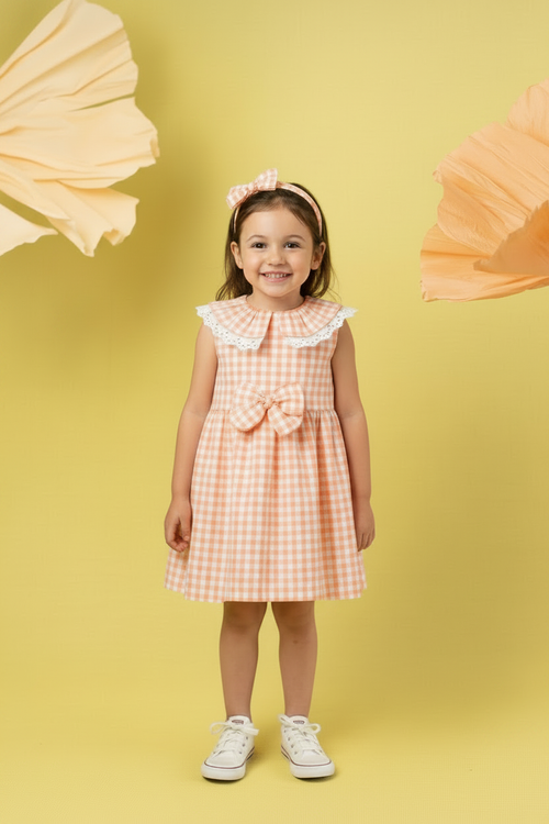 BASMARTI Lola Girls Coral Gingham Dress - 26241
