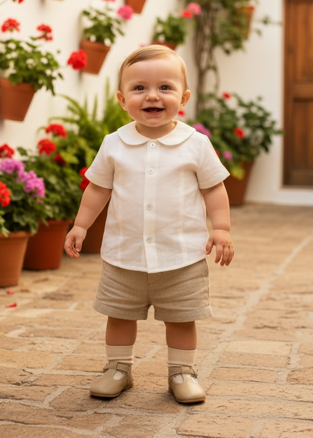 BASMARTI Isabel Boys Linen Short Set - Standing