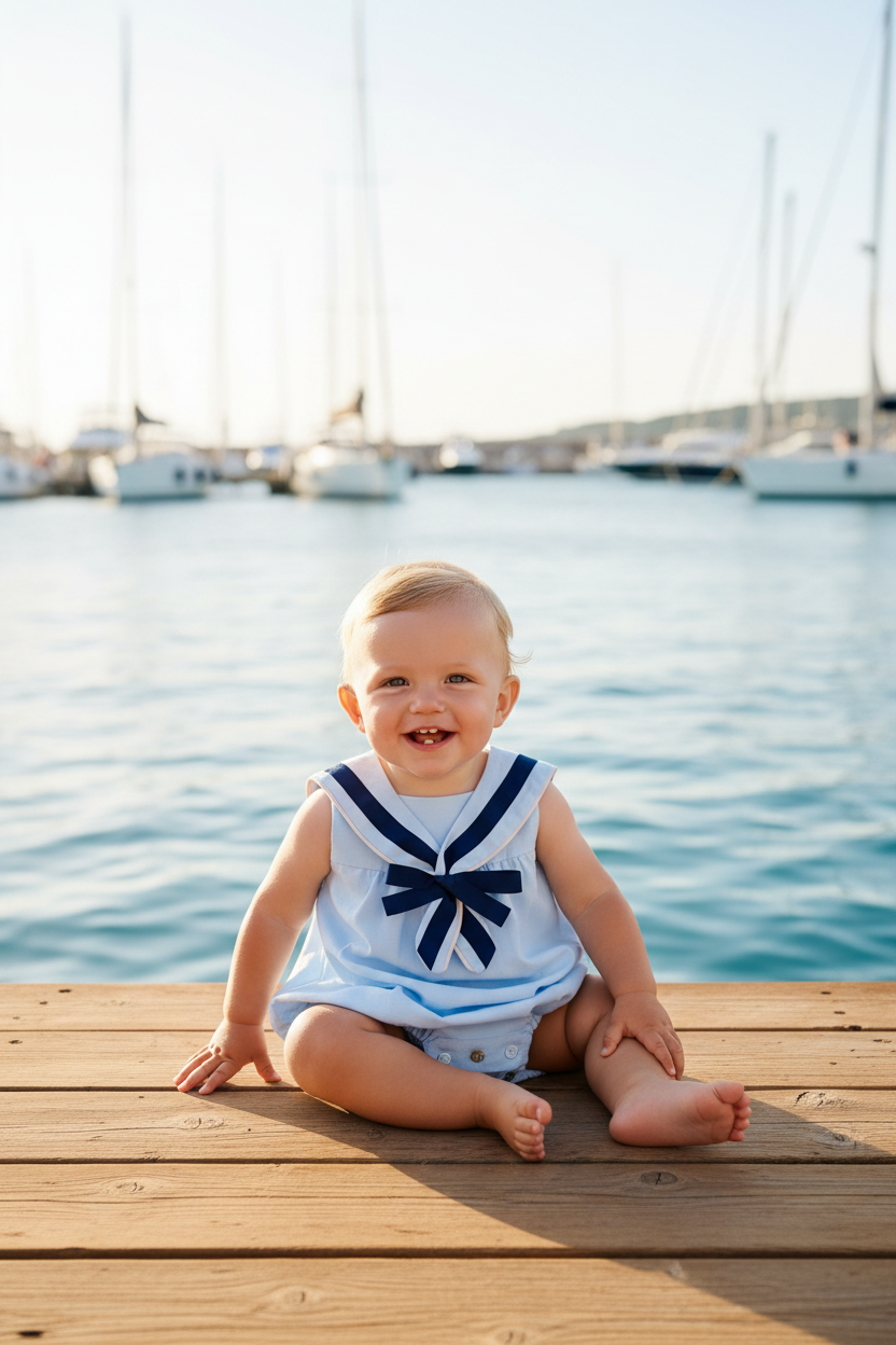BASMARTI Sailor Romper - Baby Boy Beach Setting