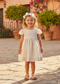 BASMARTI Stripe Linen Dress – Front View, Sunny Spain