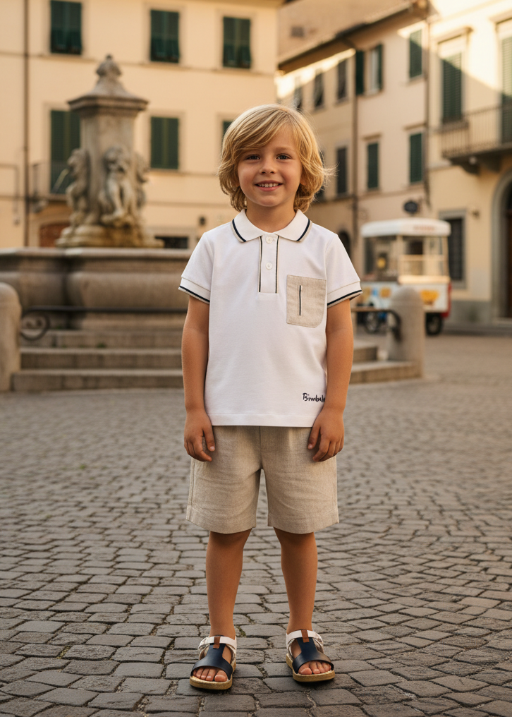 BIMBALO Boys Lino Beige Linen Short Set 