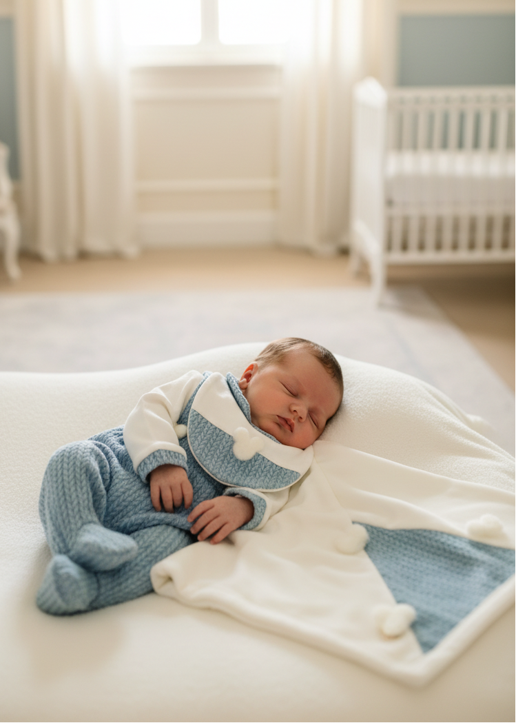 Blue Cable-Knit Set on Baby Boy
