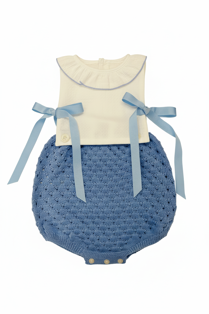 MAC ILUSION Mykonos Girls White & Afazata Blue Romper - 0140