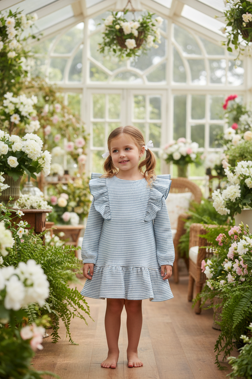 Blue Ruffle Dress – Slimmer Fit on Little Girl