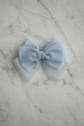 Blue Tulle Hair Bow Flat Lay – No Props