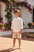 FOQUE CEREMONIA Boys Beige & Cream Stripe Shorts Set