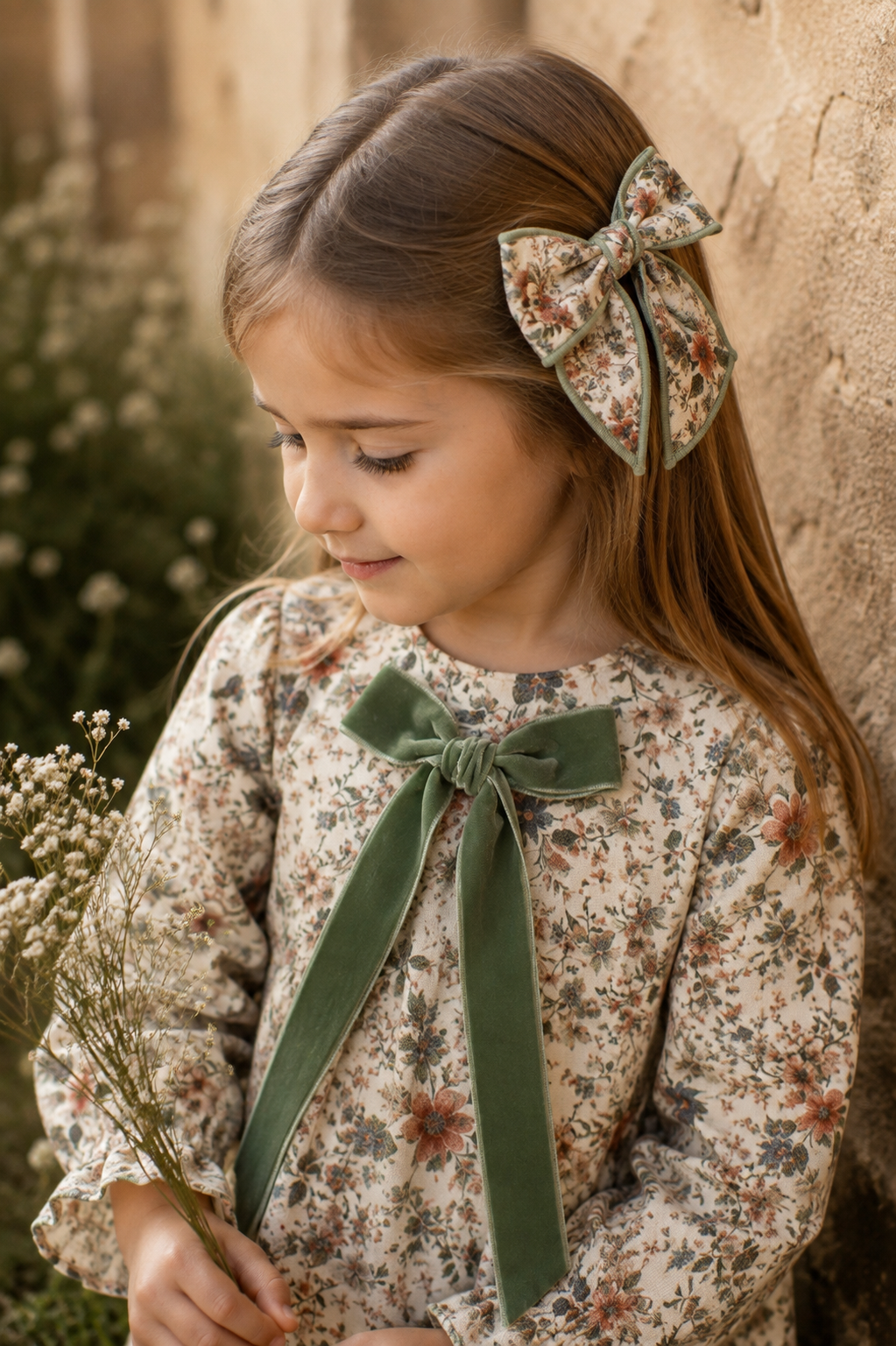 Calamaro Bise girls green floral hair bow lifestyle image