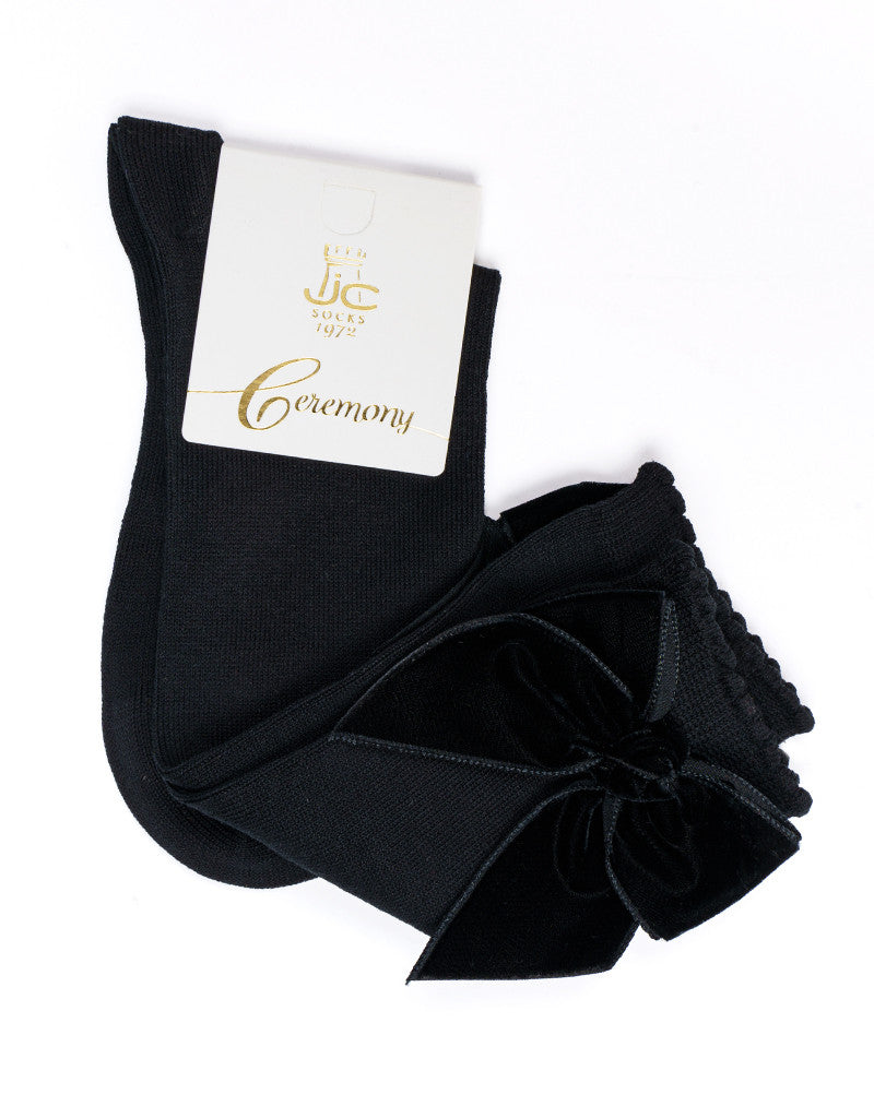 JC CASTELLA Girls Black Velvet Bow Socks