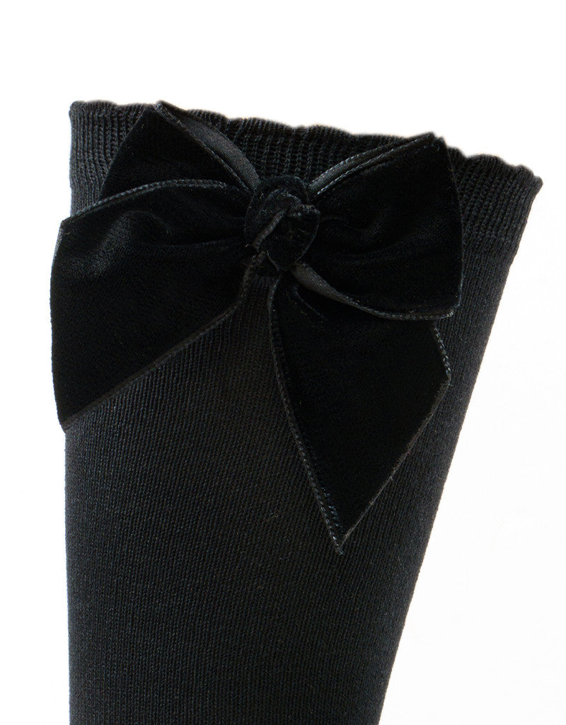 JC CASTELLA Girls Black Velvet Bow Socks