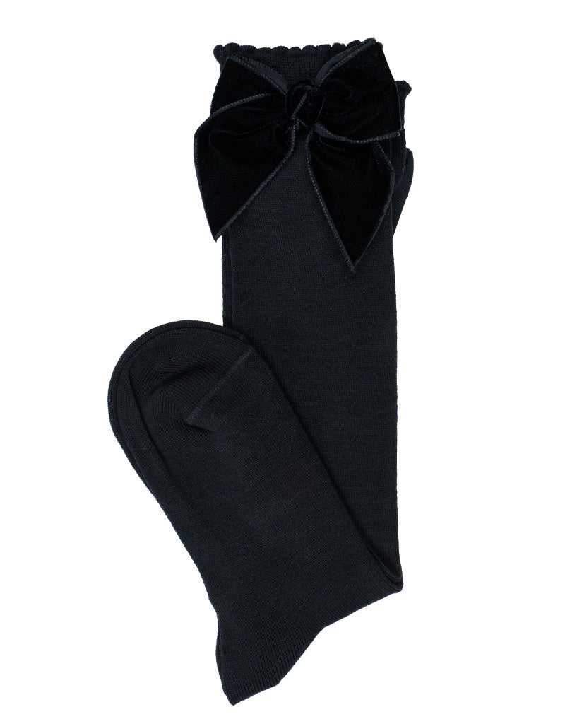 JC CASTELLA Girls Black Velvet Bow Socks