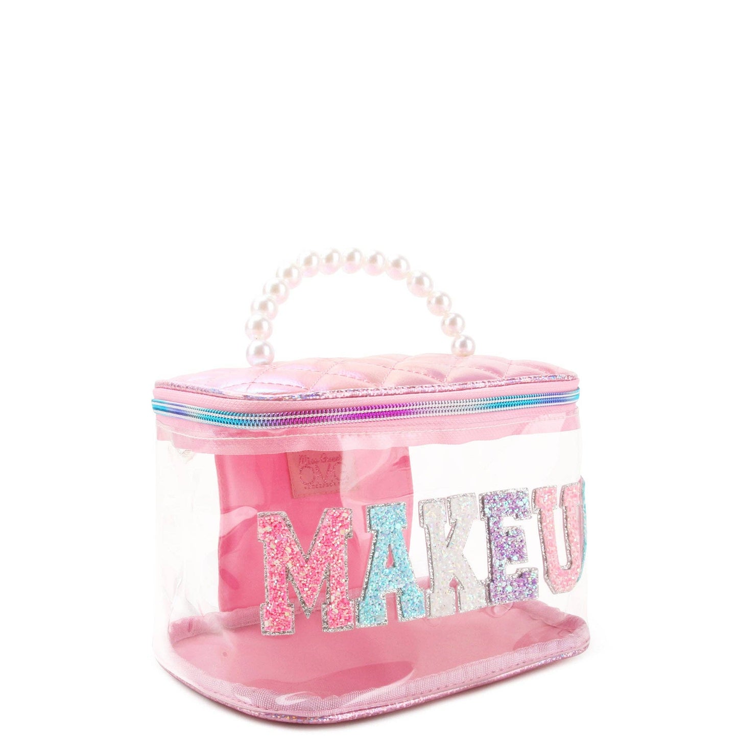 OMG ACCESSORIES 'Makeup' Clear Pearl Handle Glam Bag