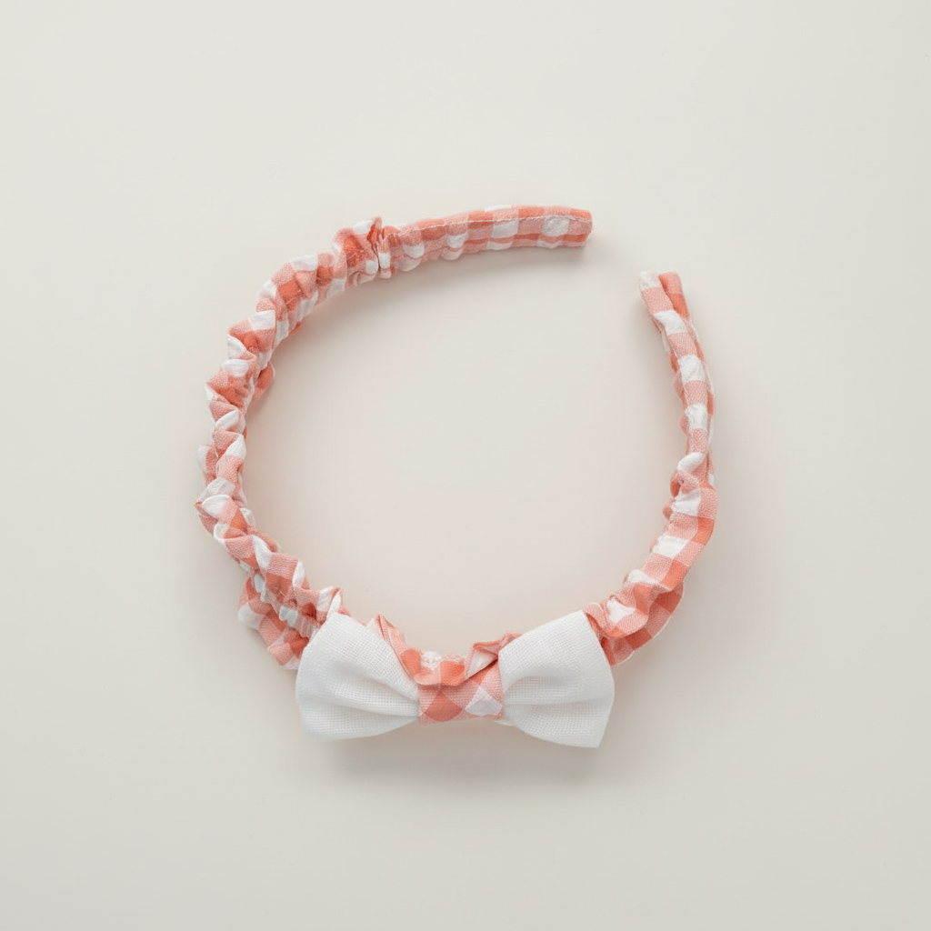 Coral gingham headband flat lay