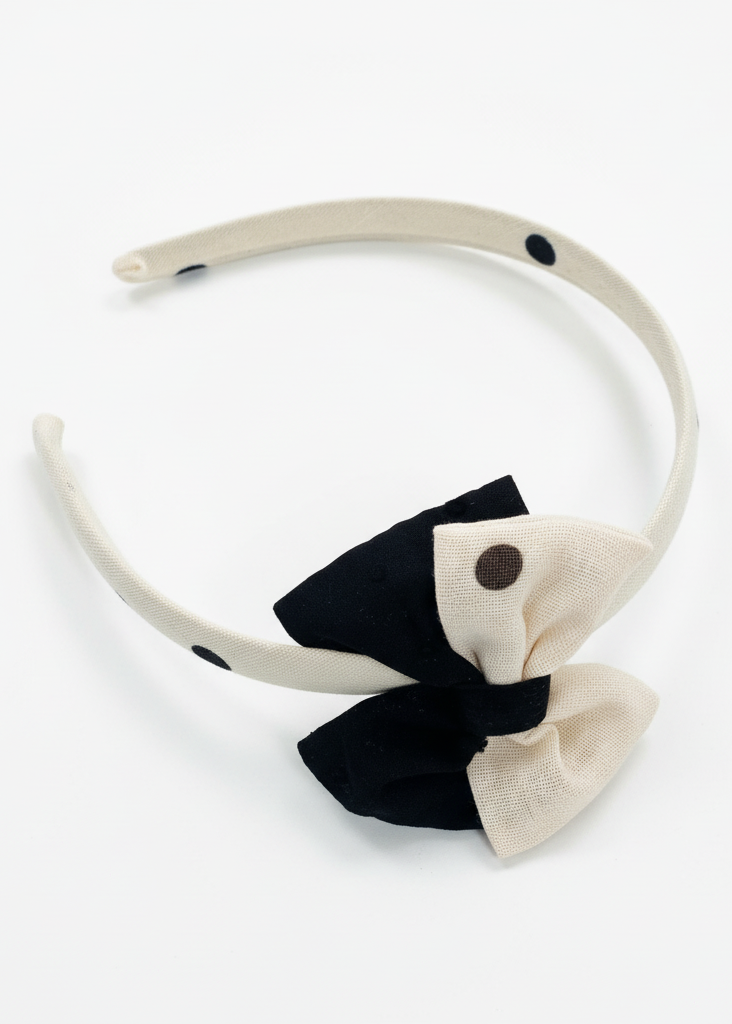 Basmarti Coco cream and black polka dot girls headband