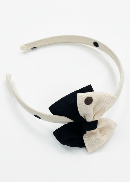 Basmarti Coco cream and black polka dot girls headband