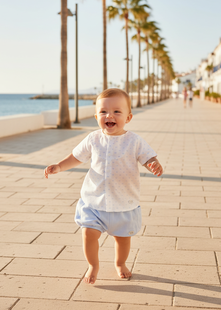 JOSE VARON Boys Blue & White Crown Jam Pant Set