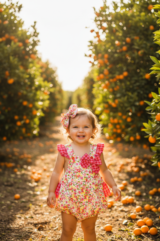 Cuka Flores baby girls multicolour floral romper in an orange grove
