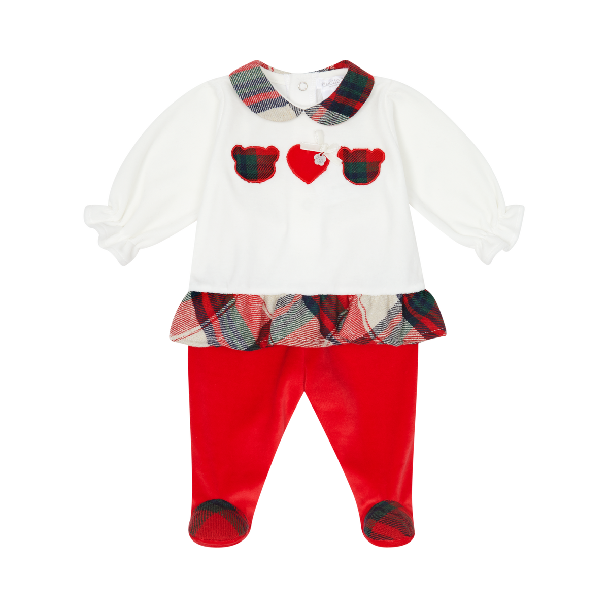 Deolinda Christmas girls red and cream tartan teddy trouser set