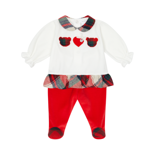 Deolinda Christmas girls red and cream tartan teddy trouser set