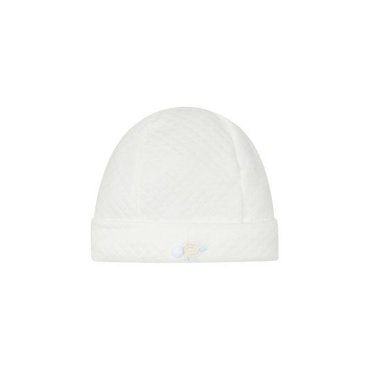 Deolinda Montana boys ivory quilted baby hat with sheep embroidery