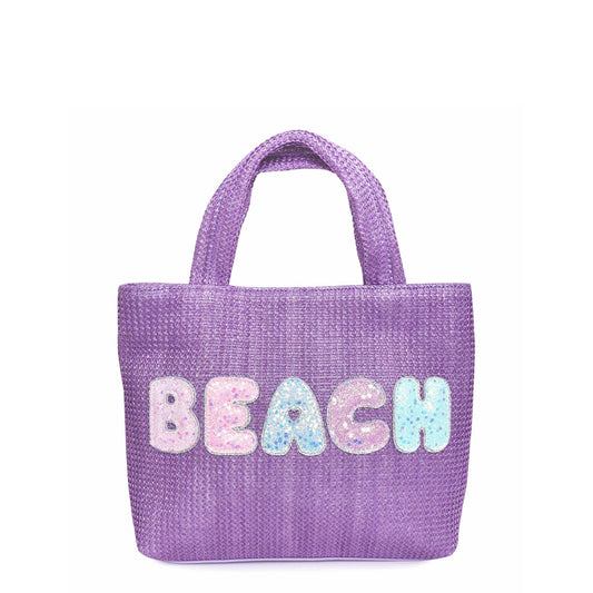 OMG Accessories Beach purple mini straw tote bag