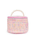 OMG Accessories Glam pink tweed pearl handle bag