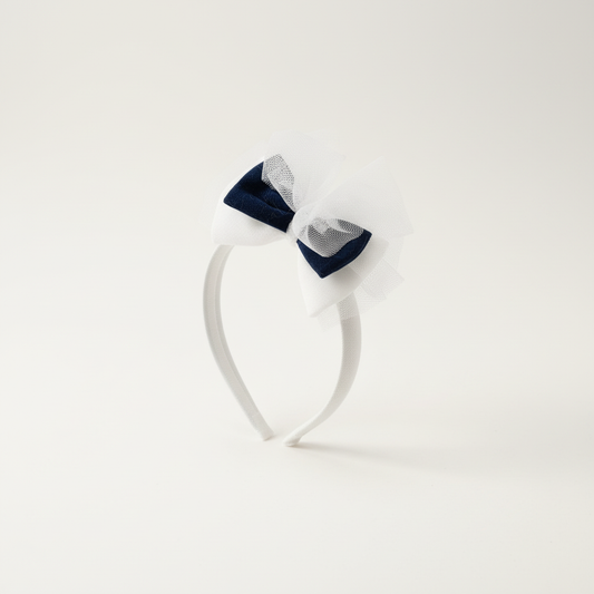 Basmarti Sailor girls navy and white tulle headband