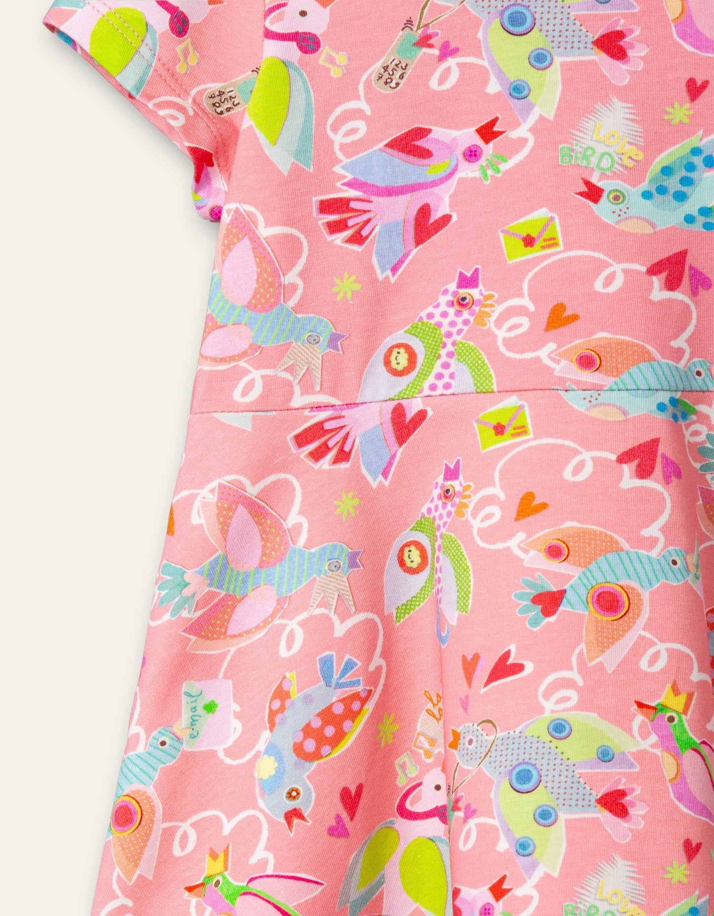 OILILY Tweetz Mini Girls Geranium Pink Birds Jersey Dress - NON RETURNABLE