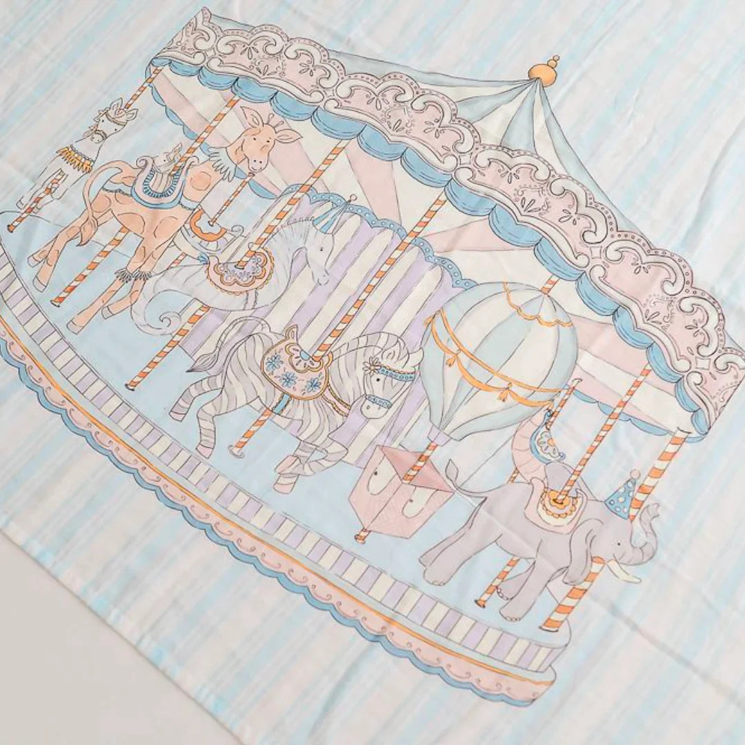 THE GILDED BIRD Carousel Blue Stripe X-Large Muslin Swaddle