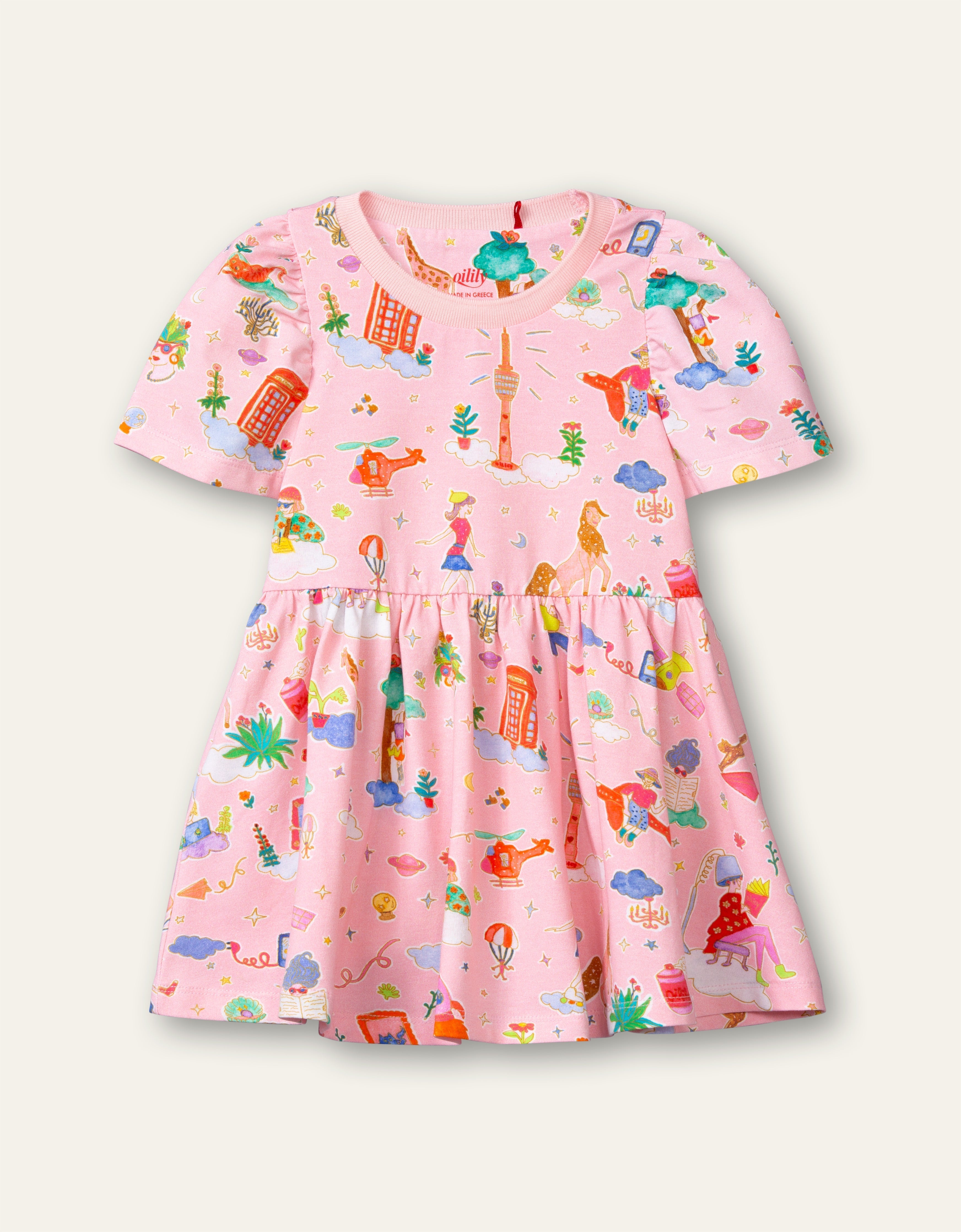 OILILY Party in the Clouds Mini Girls Pink Jersey Dress CLEARANCE SALE