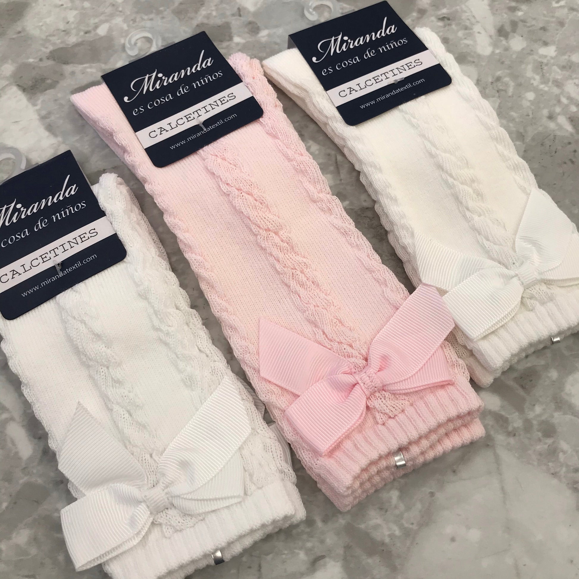 Miranda Cable Knit Bow Sock - Cream
