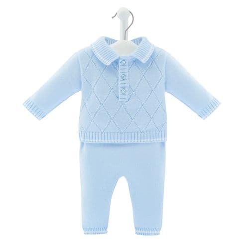 DANDELION Baby Boys Polo Blue Knitted Set