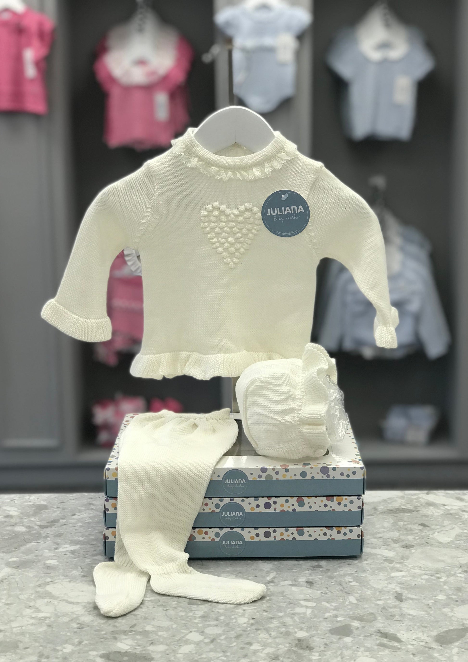 SS23 JULIANA LAYETTE Corazon Cream Three Piece Knitted Set - J7038